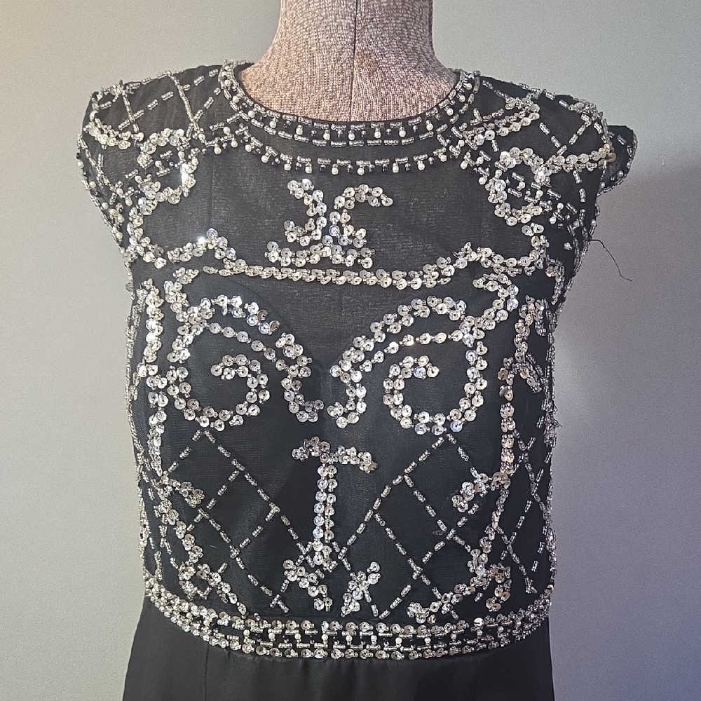 Elegant Black and Silver Sequin Prom Formal Wedding Guest Gown Sz 14